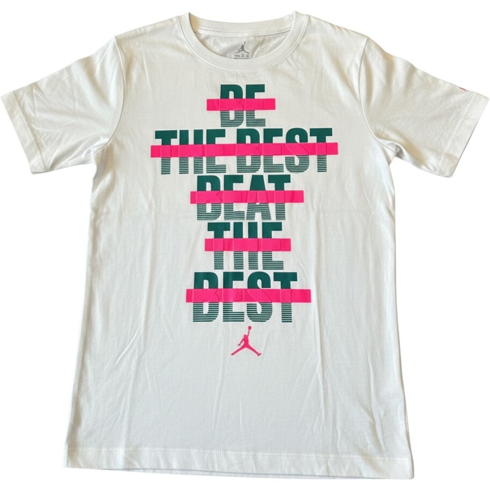 Jordan Kids Be The Best Graphic T-Shirt White Pink Green Size Large 12-13‎ YRS